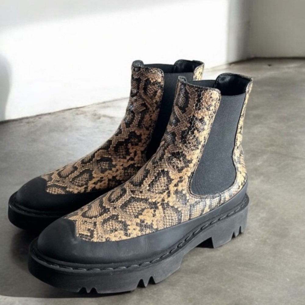 Aquatalia Holly Snake Print Chunky Chelsea Leather Combat Waterproof Boots
